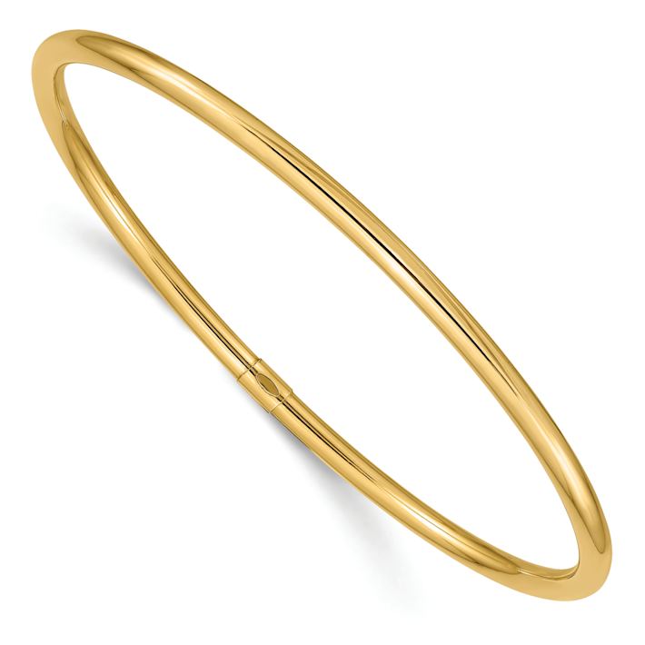 14k Yellow Gold 3mm Polished Round Tube Slip-on Bangle - 1DDP6A