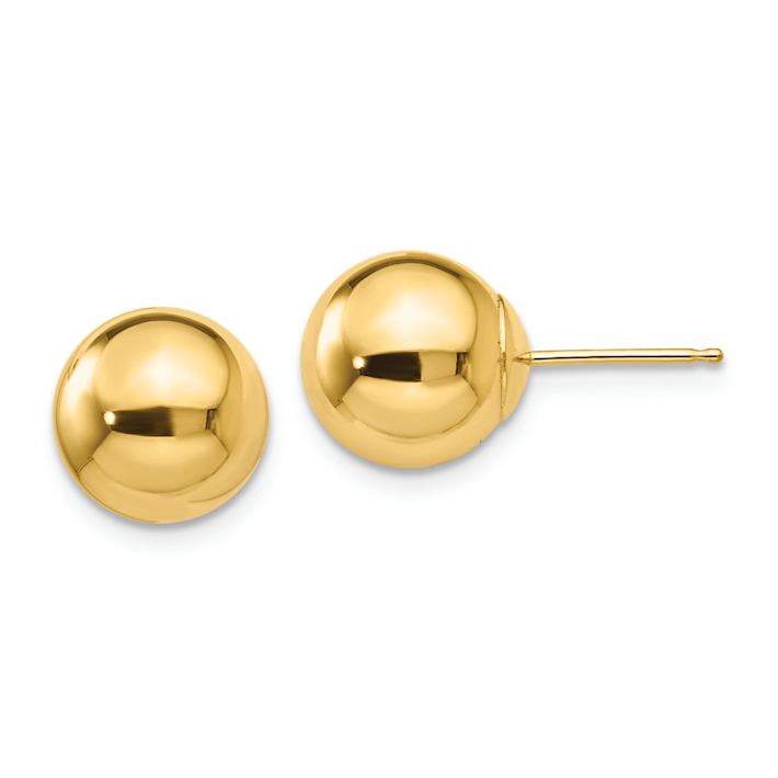 トップス 18k pure gold 14k Yellow Gold Polished 9mm Ball Stud Earrings - 18SSQA