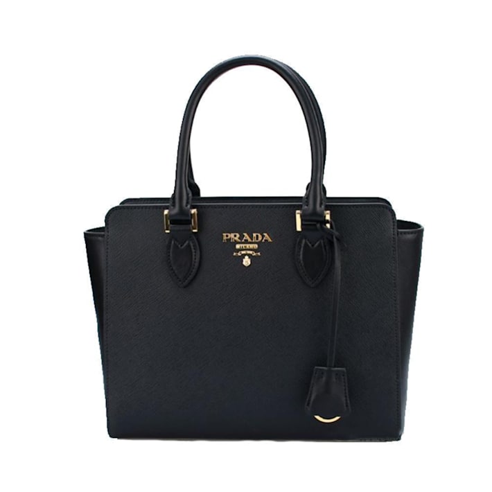 Prada Saffiano Borsa Black Leather Shoulder Tote Handbag 18B4KA