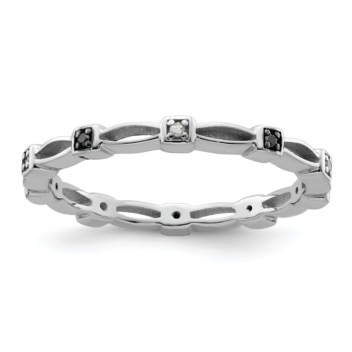 0.99 Carat Genuine Black Diamond and White Diamond .925 Sterling Silver Ring