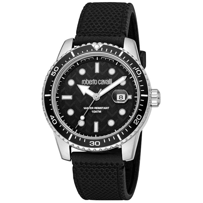 Roberto Cavalli Men's Classic Black Dial, Black Rubber Strap Watch - 13JY3A