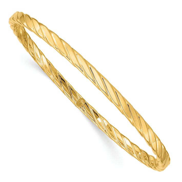 10k Yellow Gold 4mm Twisted Textured Slip-on Bangle - 17GYXA