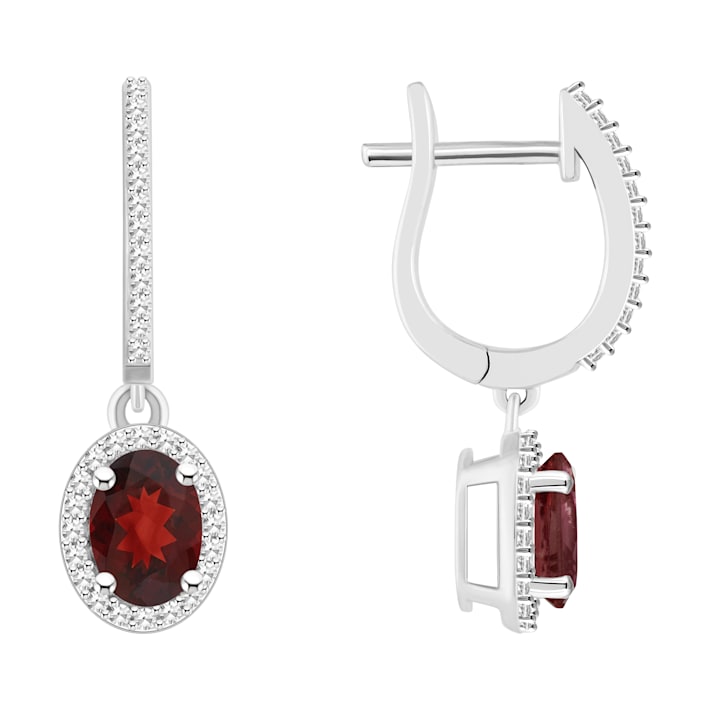 アクセサリー yu-rin 7x5mm Oval Garnet 1/3 ctw Diamond Rhodium Over Sterling