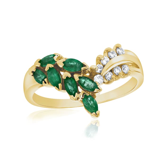 名作 0.59ctw Emerald and Diamond Ring in 14k Yellow Gold - 1CGD2B 帽子