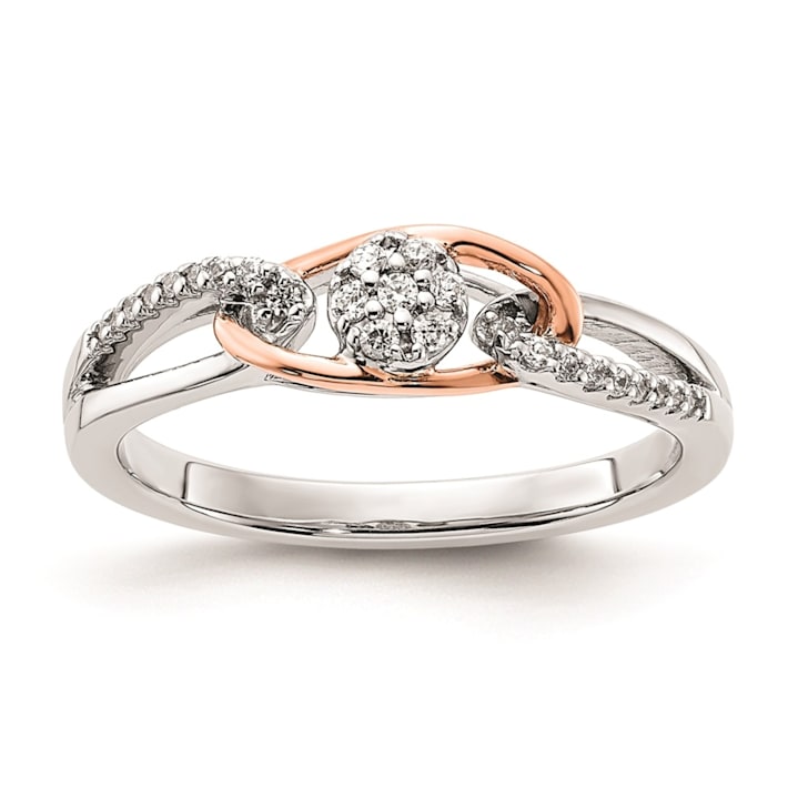 【お気にいる】 Two-tone 14K White Diamond Cluster Round Gold Rose and リング(指輪)