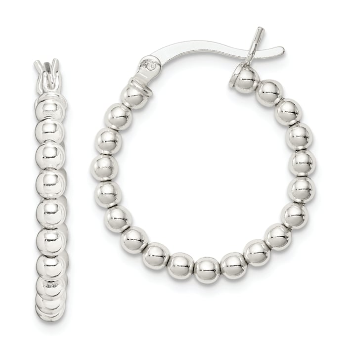 ★(もも！)パラサイト 14~15ミリ珠 ビーズd＆g Sterling Silver Polished Beaded Hoop Earrings - 15D04A