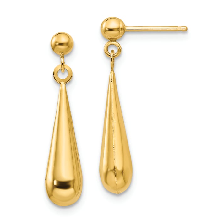 14k Rose Gold Long Polished Teardrop Dangling Earrings