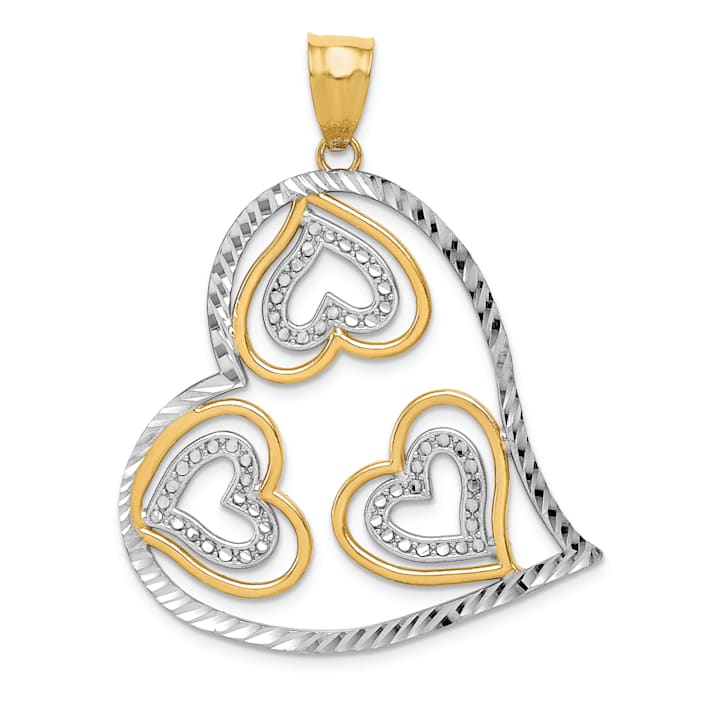 10K Yellow Gold Heart Opal Four Leaf Clover Pendant Necklace For Women