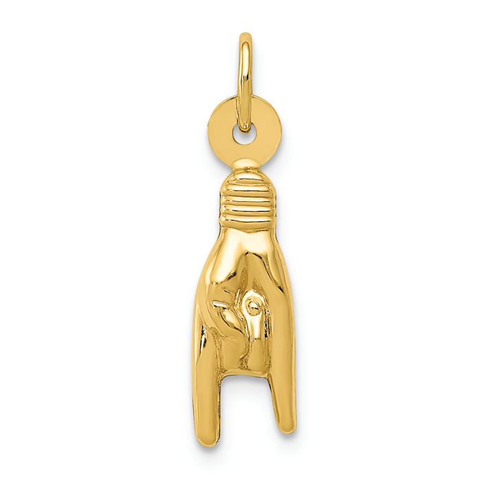 14k Yellow Gold 3D Textured Rock On Sign Charm
