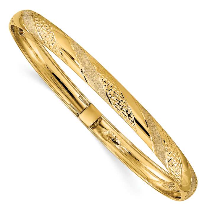 10K Yellow Gold 6.2mm Twisted Diamond-Cut and Brushed Flexible Bangle