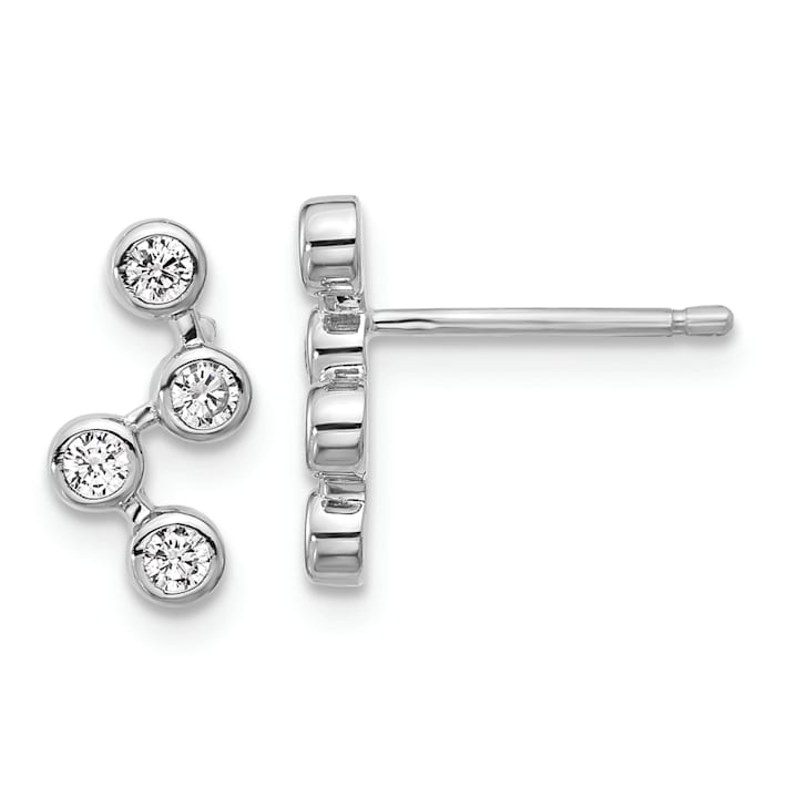 Rhodium Plated Thin Wire with Bezel CZ Earrings
