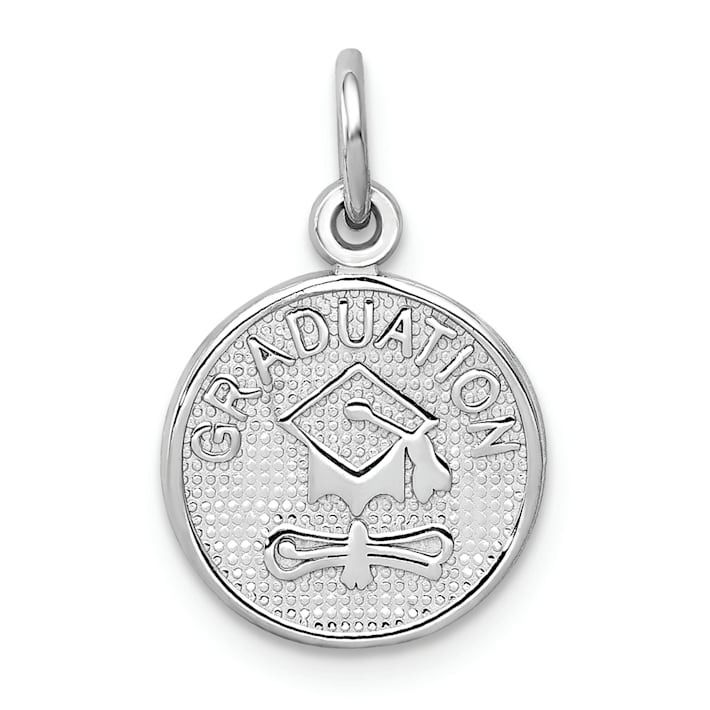 Rhodium Over 14K White Gold Polished GRADUATION Disc Charm - 1CL15A