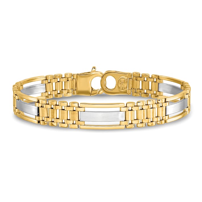 14K Yellow and White Gold Men's Polished and Satin 8.75-inch Men's Link  Bracelet - 13C7DA