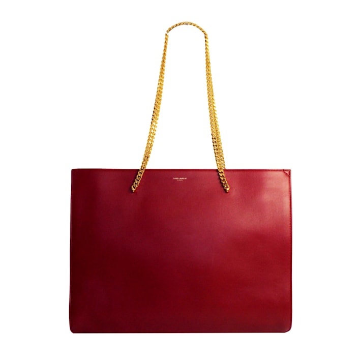 Saint Laurent Siena Ultra Lux Red Calf Leather Chain Shoulder Tote Bag 133NCA