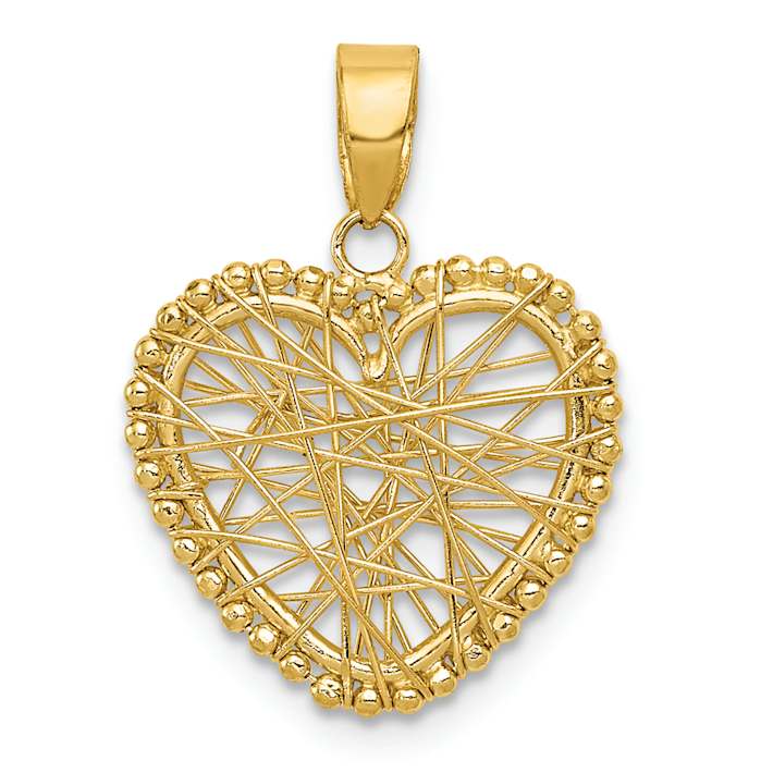 タイムセール 探し方 Gold Yellow 14k Polished Pendant Heart Wire Textured and アクセサリー