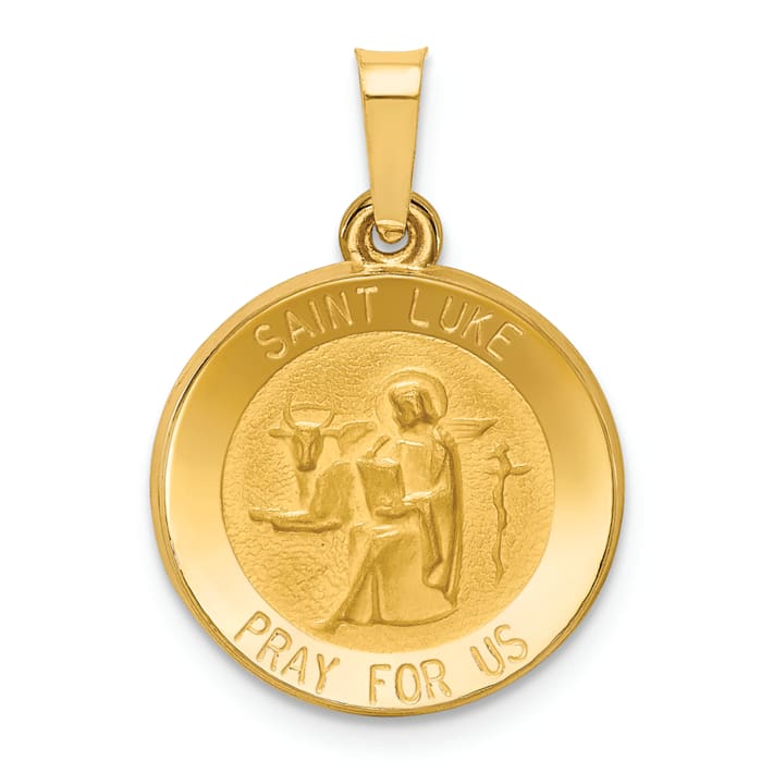 14K Yellow Gold Polished and Satin St Luke Medal Hollow Pendant - 1C4GSA