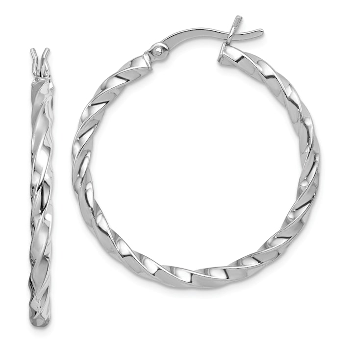 限定セール Rhodium Over Sterling Silver Twisted 3x30mm Hoop Earrings その他