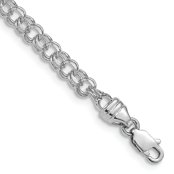 Mini Link Charm Chain Connector Sterling Silver Bracelet plated in Rhodium