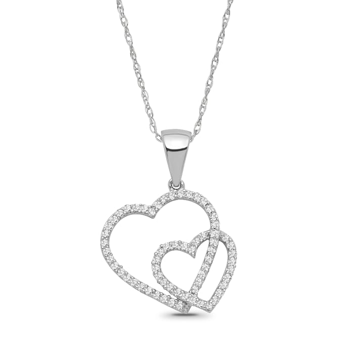925 Sterling Silver and Diamond Double Heart Pendant