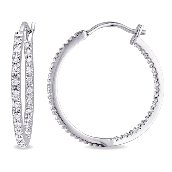 1/4 CT TW Diamond Inside Outside Hoop Earrings in Sterling