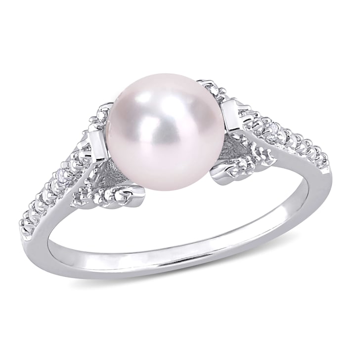 7-7.5MM Freshwater Cultured Pearl and Diamond Accent Vintage
