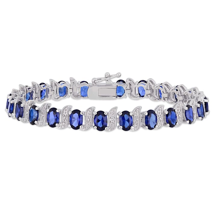 13 1/5 CT TGW Created Blue Sapphire and Diamond Accent S