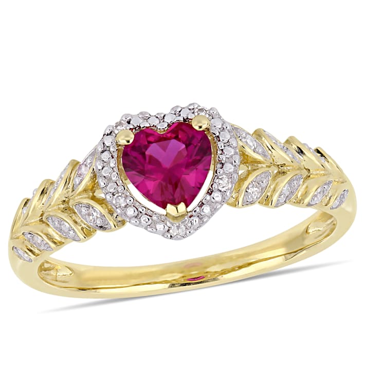 5/8 CT TGW Created Ruby and Diamond Accent Halo Heart Ring