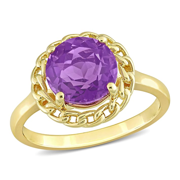ALIITA リング TRAPECIO AMETHYST RING 2 1/4 CT TGW African-Amethyst Halo Link Ring in Yellow