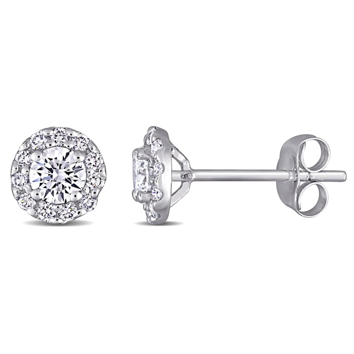 クラブ DiamanaRB 63(TX) 3/4 CT TGW Lab Grown Diamond Halo Stud Earrings in 14K White