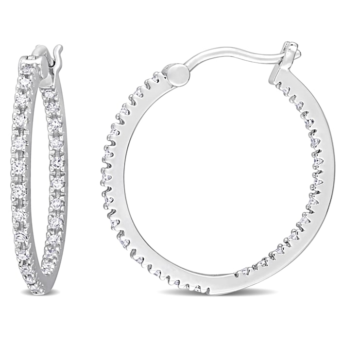非売品 Hoop Outside Inside Diamond TW CT 1/4 Earrings Sterling in 工芸品