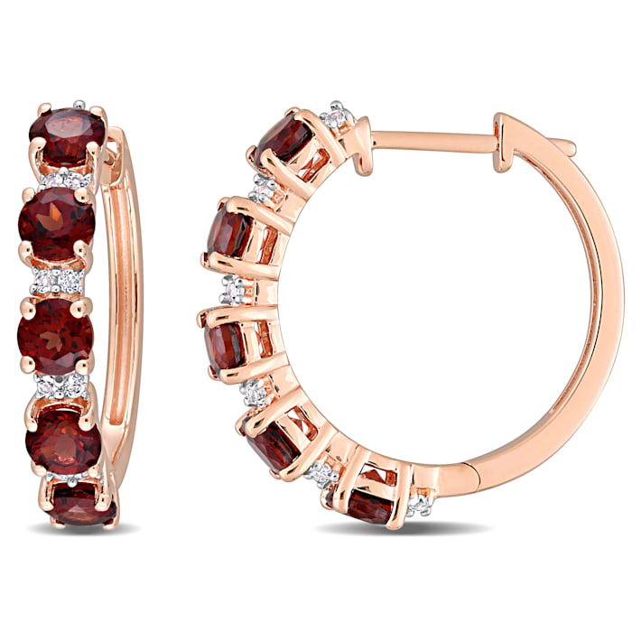 3 1/8 CT TGW Garnet and White Topaz Hoop Earrings in Rose