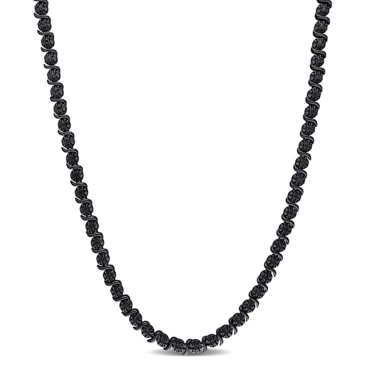 【BLACKPURPLE】Arthur Two-Line Tennis Black Silver Necklace 1/2 CT TW Black Diamond Tennis Necklace in Sterling Silver