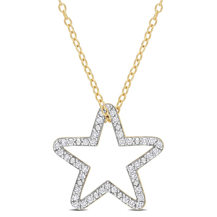1/5 CT TW Diamond Open Star Pendant with Chain in 18K Yellow