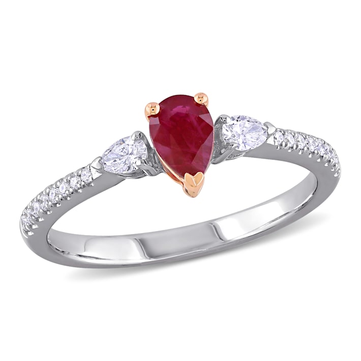 2/8 CT TGW Ruby and 1/4 CT TW Diamond 3-stone Ring in 2-tone