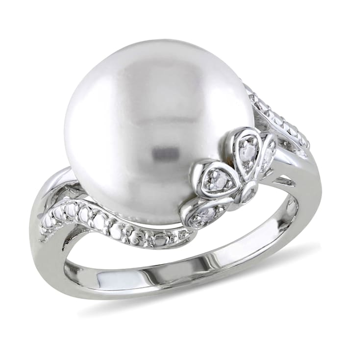 12-12.5MM Freshwater Cultured Pearl Ring with Diamonds in