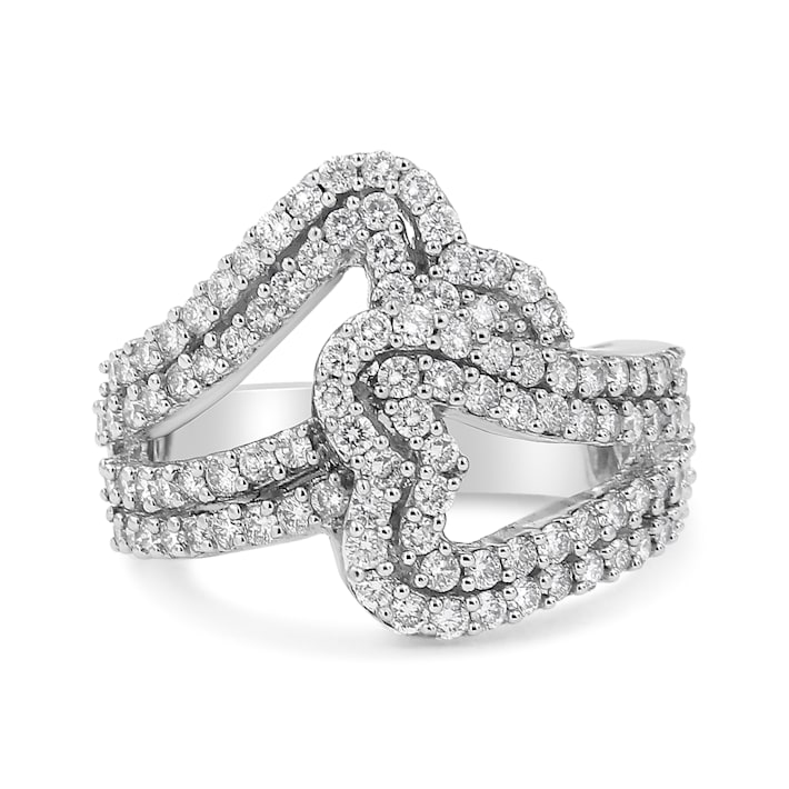 14K White Gold 1 1/2ctw Diamond Open Double Heart Bypass
