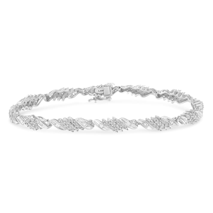 新品正規品  and Round 1.50ctw Silver Sterling Baguette Wave Diamond Cut アクセサリー