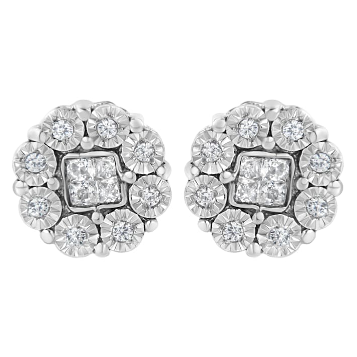 10K White Gold 1/4ctw Diamond Floral Cluster Stud Earring