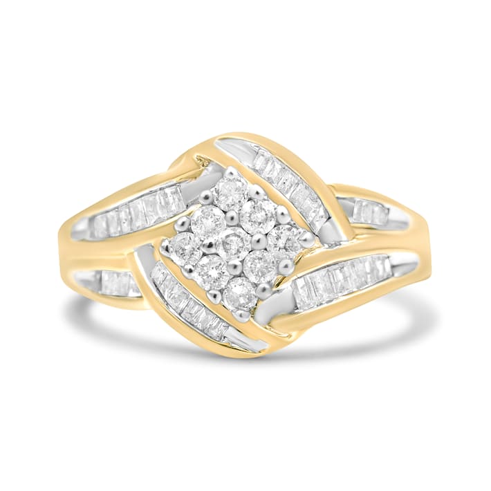 0.75ctw Diamond Cluster Swirl 10K Yellow and White Gold Ring 12WZ3A