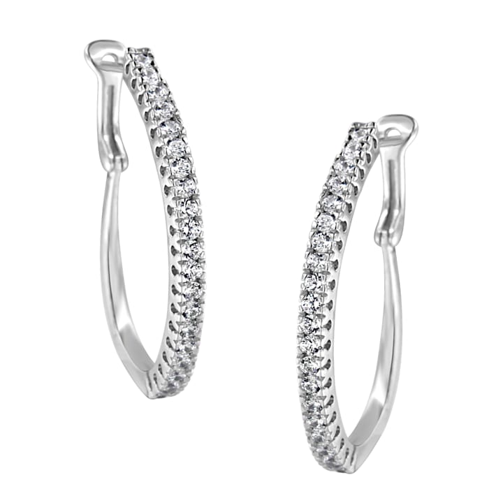 【いおりページ】 10K White Gold 1 cttw Diamond Hoop Earrings (I-J Clarity, I2
