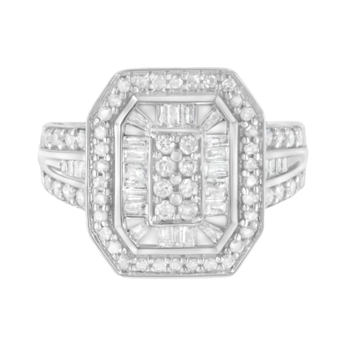 ★日本の職人技★ Sterling Silver Ring Cathedral Diamond Baguette and Round アクセサリー
