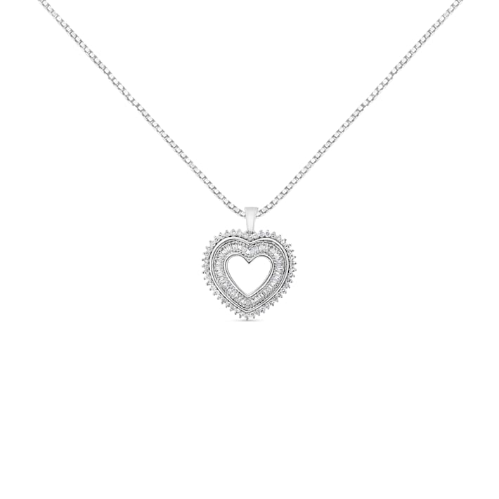 1.00ctw Diamond Shadow Open Heart Sterling Silver Pendant