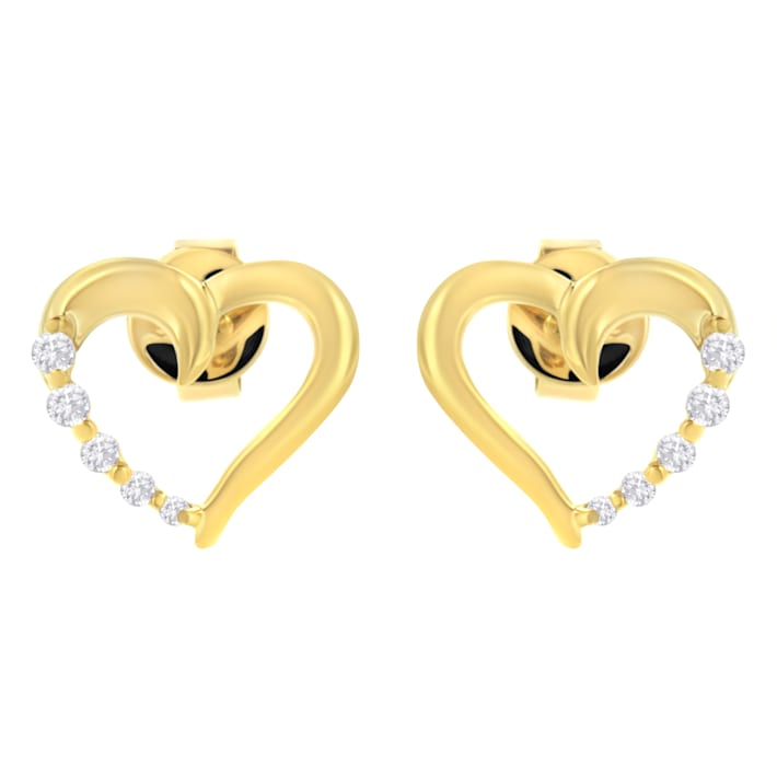 14KT Yellow Gold 1/8 cttw Diamond Journey Heart Earrings