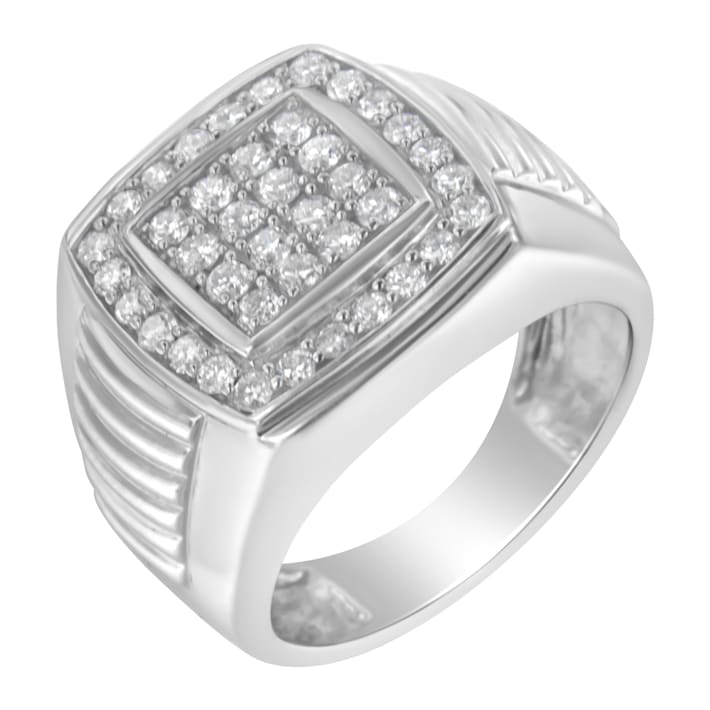 通販 14K White Gold Men's Diamond Squared Band Ring (1 cttw, H-I アクセサリー