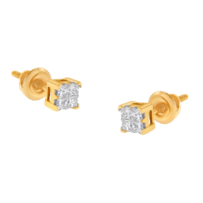 0.25ctw Princess-Cut Diamond 10K Yellow Gold Stud Earring