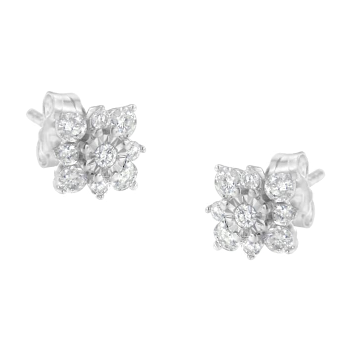2024年最新入荷 Flower Diamond Silver Sterling Stud 19PN2A - 1/2ctw Earrings 邦楽