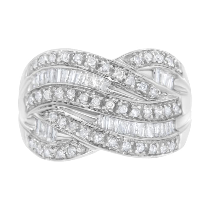 Sterling Silver 1.0ctw Channel Set Mixed Diamond Cross-over Bypass Ring  (I-J Color, I2-I3 Clarity)