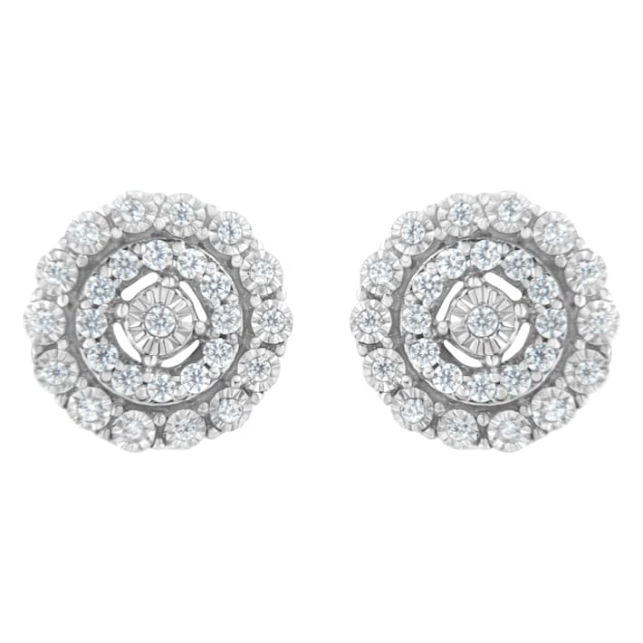 10K White Gold 1/2ctw Double Halo Brilliant Round-Cut Diamond Stud Earrings  - 1BWG1A