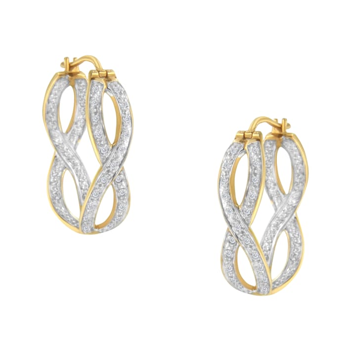 10K Two-Tone Gold 1/4ctw Diamond Double Infinity Hoop Earrings