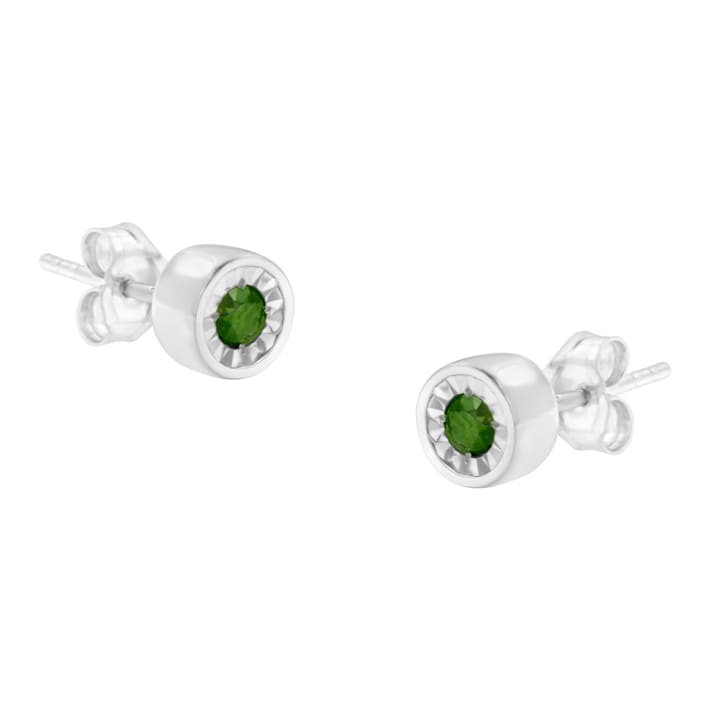 Sterling Silver 1/5ctw Round Brilliant-Cut Green Diamond
